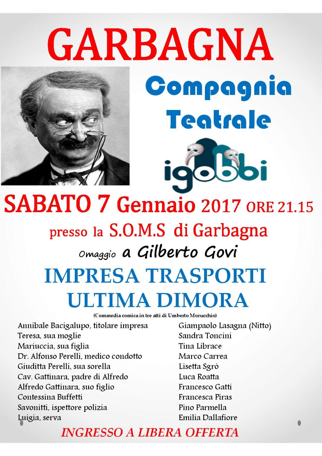 SABATO 7 GENNAIO 2017: Omaggio a Gilberto Govi - Comune di Garbagna